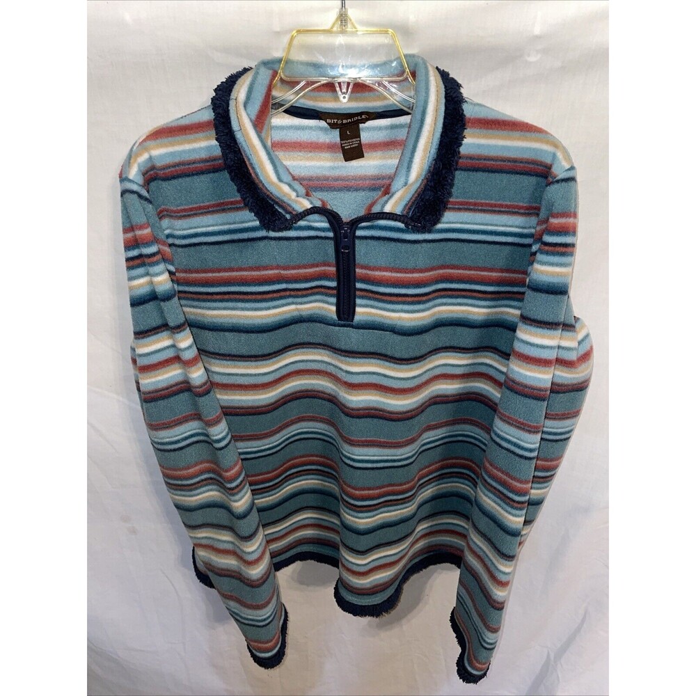 Bit & Bridle Women’s Casual Sweater Size Large Blue Striped Western Rodeo Cowboy